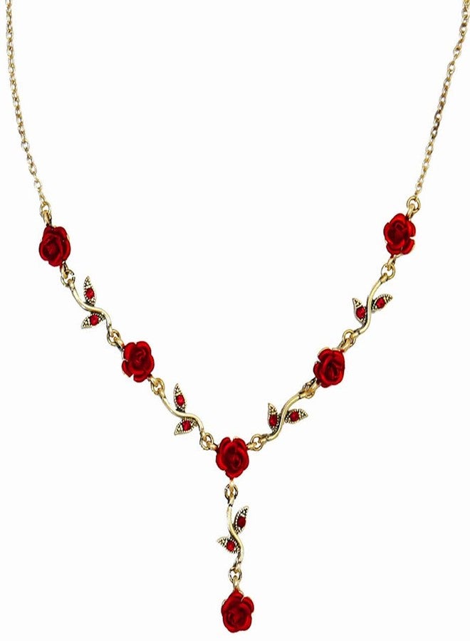 ALAIX 14K Gold Plated Necklaces for Women Dainty Long Rose Pendant Gold Necklace for Girls Vintage Red Flower Women' Necklace - Image 1